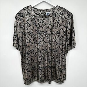 Vintage Top Notch Metallic Gold Lame Top Shirt Blouse Plus Size 20W Shoulder Pad